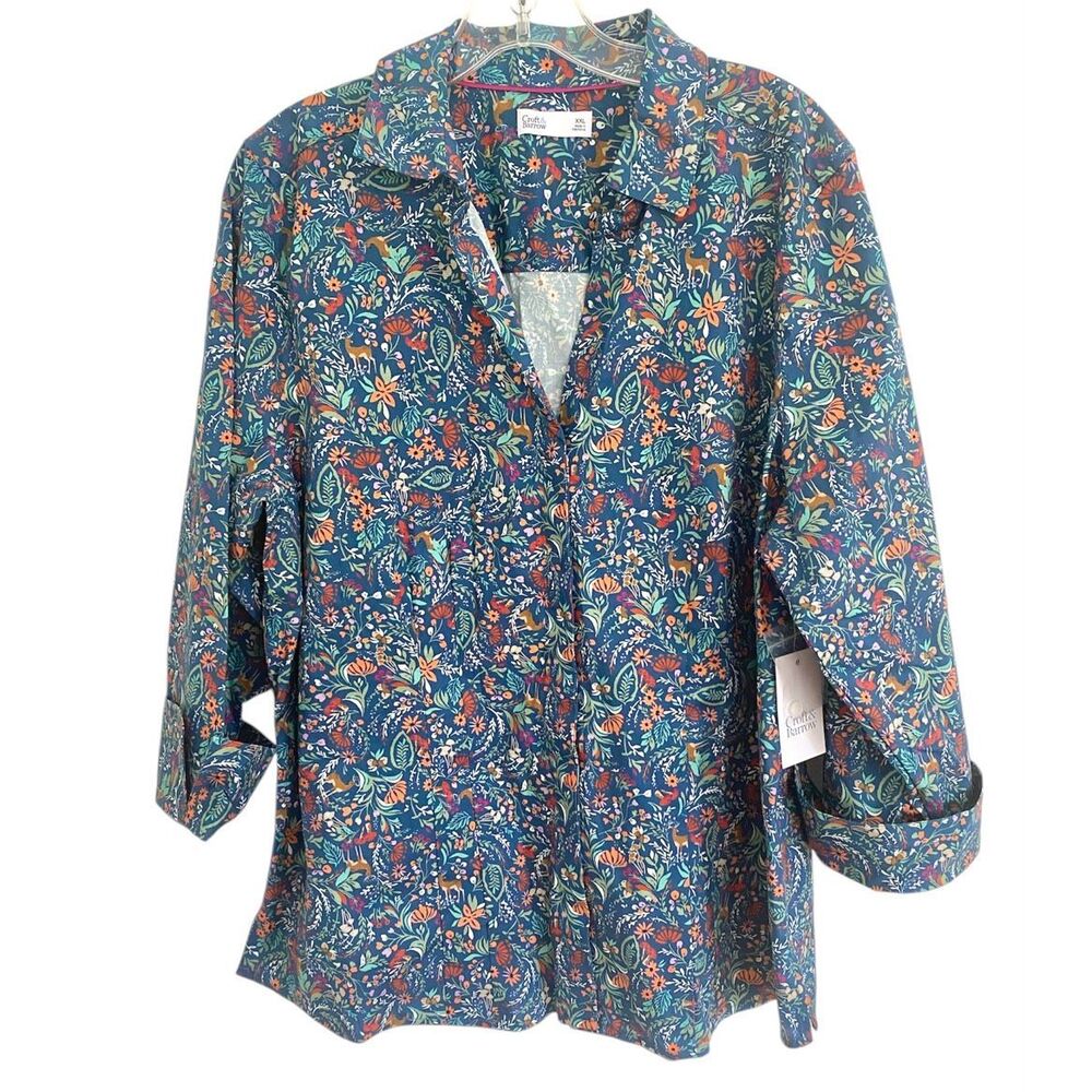 New Croft & Barrow Floral Cotton Button Down Shirt Sz XXL